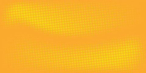 Yellow halftone pattern. Retro comic gradient background. Bright orange pixelated dotted texture overlay. Cartoon pop art advertisement background. Vector backdrop for poster, banner, advertisement