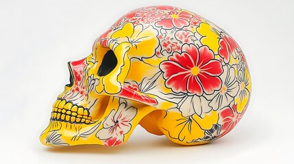 Vibrant Floral Skull Decor: A Day of the Dead Inspired Ceramic Artwork