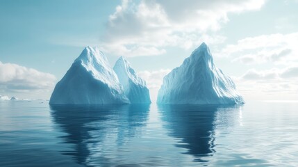 Arctic Majesty: Icebergs Floating on a Tranquil Sea Under a Pale Sky