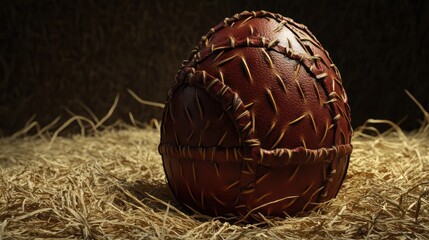 Leather Egg Standing on Hay with Artistic Rustic Design