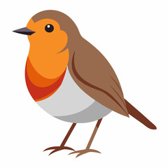 Cartoon illustration of a robin bird with a branch and feathers