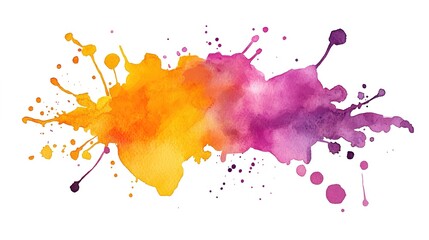 Vibrant watercolor splash texture with blend of orange and purple hues