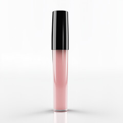 Pink lip gloss tube on white background