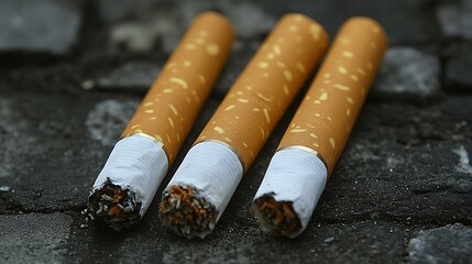 Three Lit Cigarettes Lying On a Dark Textured Surface