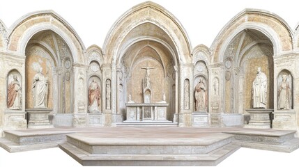 Obraz premium Grand Interior of a Historical Sanctuary with Statues and Altar Ideal for Religious Cultural