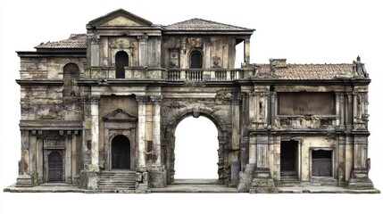 Obraz premium Historic Architecture with Arched Entrance and Weathered Facade Ideal for Historical Cultural