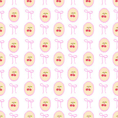 Cherry Cameo Bow Seamless Pattern