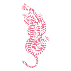 Pink Tiger Silhouette: A minimalist design showcases a tiger in a playful pose. It conveys a modern aesthetic and energetic vibes. 