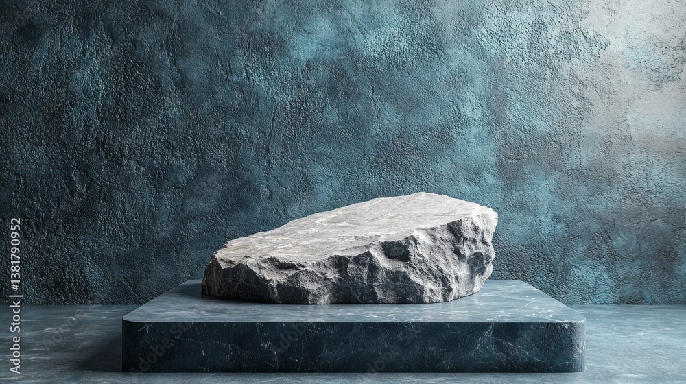Poster a striking rock sits atop a sleek podium, blending raw natural elements with contemporary design. th