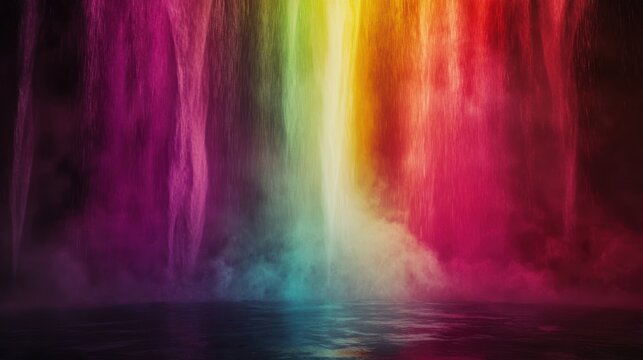 Vibrant Rainbow Waterfall Displaying Spectacular Colors and Misty Atmosphere