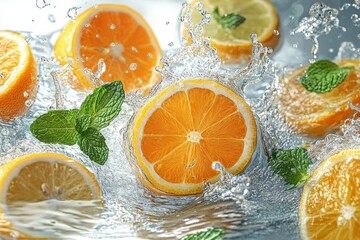 Refreshing Carbonated Beverage with Lemon Lime Orange Mint Slices in Sparkling Water Summer Vibes