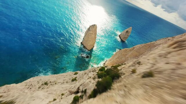 FPV Drone Flight Along Cliffs of Zakynthos, Greece &ndash; Scenic Coastal Aerial Shot