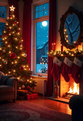Obraz premium christmas tree with fireplace