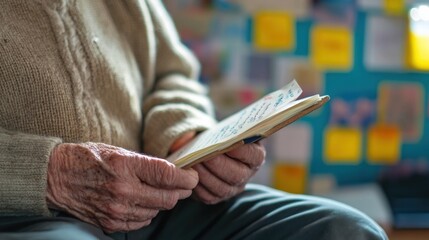 Senior man holding a notebook, possibly reviewing handwritten notes about political elections, demonstrating engagement and civic participation in later life