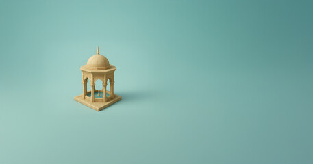 Islamic Fountain 3d view, Islamic architecture, cream background isolated and text area