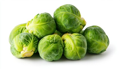 Fresh Green Brussels Sprouts Pile Isolated on White Background