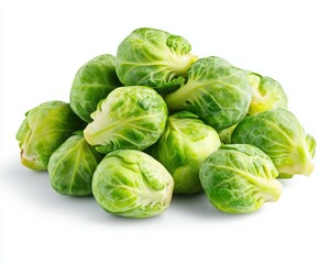 Fototapeta premium Fresh Green Brussels Sprouts Pile on White Background for Cooking