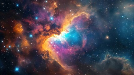 Vibrant Nebula Display with Clouds of Colorful Cosmic Dust and Stars