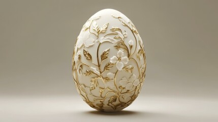 Elegant White Egg with Golden Floral Design Ornate Embellishments Studio Shot
