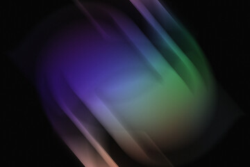 Moving light strokes with blue, purple and green tones on a black background. Diffuse lines with dynamic blur effect in vibrant colors. Abstract illustration with grain