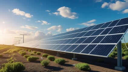 Generación de energía eléctrica a través de celdas fotovoltaicas y la luz solar. Energías limpias, verdes, renovables. 