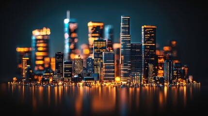 Fototapeta premium Illuminated cityscape showcase urban center digital art nighttime environment high angle view innovative workforce concept