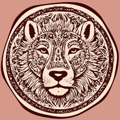Vector stencil lion portrait in a bold circular tribal design. Strong and artistic, perfect for modern projects.