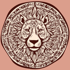 Vector stencil lion portrait in a bold circular tribal design. Strong and artistic, perfect for modern projects.