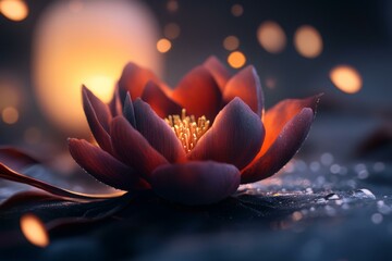  Glowing lotus with soft candlelight and bokeh for serene wellness and meditation ambiance