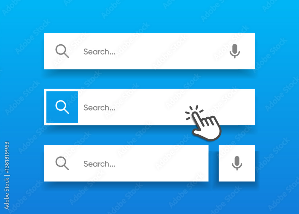 Leinwandbilder Search Bar with suggestions for UI UX design and web site. Search Address and navigation bar icon. Collection of search form templates for websites. Search engine web browser window template