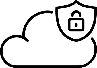 Cloud security icon with lock and shield - Editable Stroke SVG, fully scalable.