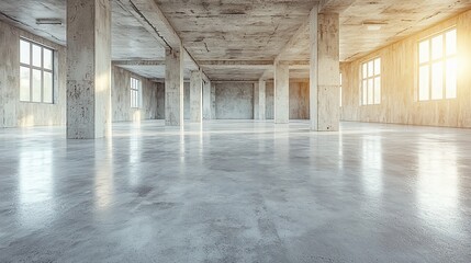 Spacious Industrial Interior with Polished Concrete Floor