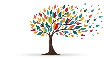 Naklejka premium international literacy day concept with tree with books like leaves. Literacy, education, knowledge concept with color books on tree on white background, created with generative ai