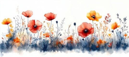 Watercolor Wildflowers Seamless Border Illustration for Weddings and Celebrations