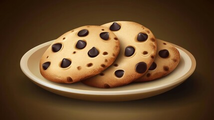 Fototapeta premium Delicious Chocolate Chip Cookies on a Plate Tempting Dessert Baked Treats Sweet Snack Food