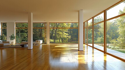 Fototapeta premium Spacious Modern Living Room with Natural Light and Scenic View