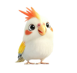 Transparent background image isolate into png . Adorable Fluffy Baby Parrot with Yellow and Orange Feathers on Transparent Background