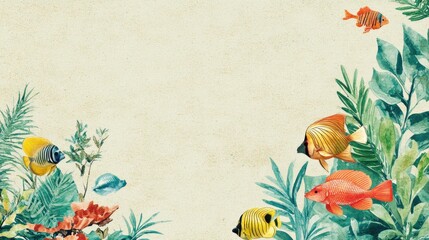 Tropical fish and plants border design