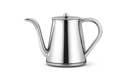A gooseneck pour-over electric kettle with an elegant stainless steel finish on a white background