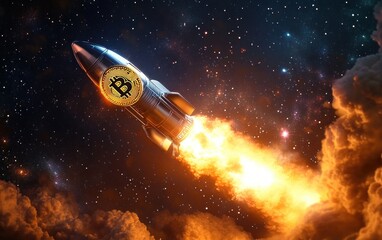Obraz premium Rocket Launch into Space Cryptocurrency Concept Growth Dynamics