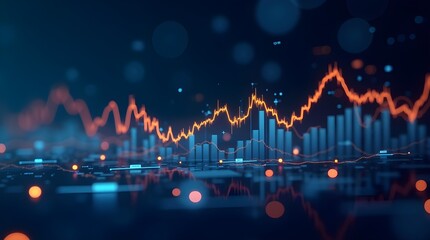 Futuristic digital stock market chart with glowing red and blue lines, representing financial data trends and investment analysis."