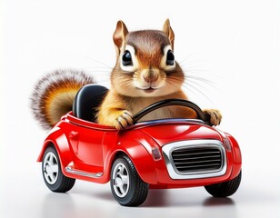 Streifenhörnchen im roten Auto