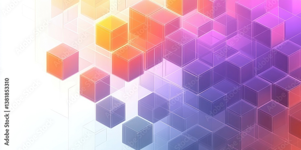 Wall mural geometric pattern with isometric cubes and pastel gradient background