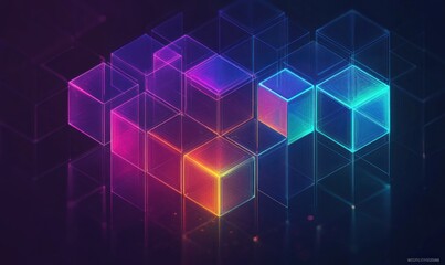 Fototapeta premium Abstract Geometric Background with Isometric Cubes and Neon Gradients in Futuristic Digital Art Style