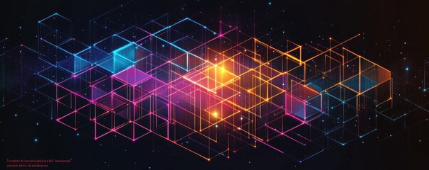 Obraz premium Futuristic Geometric Triangle Pattern with Neon Gradients in Isometric Grid Design