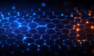 Fototapeta premium Futuristic Molecular Structure and Chemical Elements with Glowing Hexagonal Grid in Digital Science