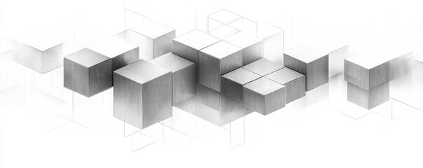 Abstract Geometric Design with Isometric Cubes Modern Line Art High Contrast Black and White Pattern
