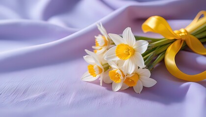 Elegant Narcissus Bouquet on Lavender Fabric