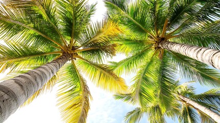 Low angle view looking up at tropical palm trees
