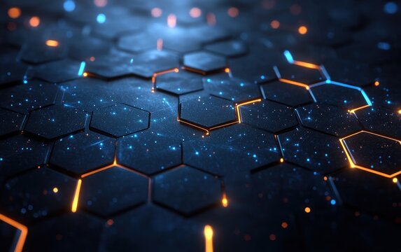 Futuristic Hexagonal Grid Pattern Abstract Background for Molecular Structures and Chemical Engineering - Powered by Adobe